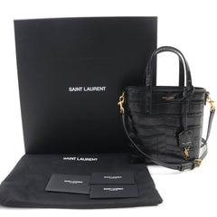 SAINT LAURENT 712367 Mini Toy Shopping Leather Crocodile Embossed 2-Way Handbag/Shoulder Bag, Black, with Box and Dust Made in Italy, Women's — Like New