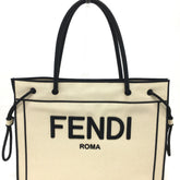 Fendi 8BH379 bag large Tote Bag Gresso Natural Beige & Black Beige x Black — Like New