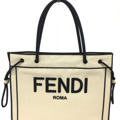 Fendi 8BH379 bag large Tote Bag Gresso Natural Beige & Black Beige x Black — Like New