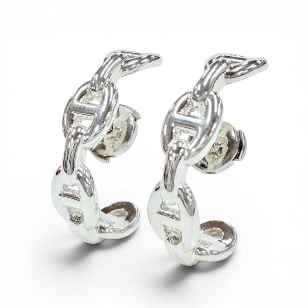 HERMES Chaine d'Ancre Enchainée 925 Sterling Silver Earrings, Made in France, 2024 Model, Weight 9.0g, Women's, with Case — Like New