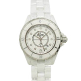Chanel J12 33mm H1628 Women's Watch, 12 Diamonds, Date Display, White Ceramic Quartz Watch — Very Good