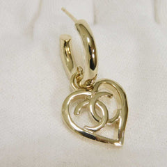Chanel CHANEL Earrings Heart Coco Mark Hoop Swing Stud B22P CC Gold AB7919 Women's — Like New