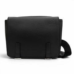 LOEWE B553A72X22 Leather Anagram Logo Military Messenger Shoulder Bag, Black, XS, Made in Portugal, Men's, with Dust Bag — Like New