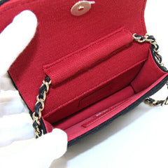 Chanel Shoulder Bag, Black Cotton, Matelassé Mini Crossbody Chain Customer Exclusive, Women's CHANEL — Like New