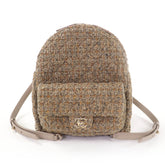 CHANEL Coco Mark Turnlock Matelassé Tweed Chain Shoulder Bag with Leather Accents, Brown, Made in Italy, Women's — Like New