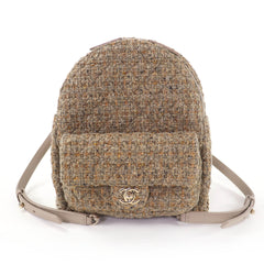 CHANEL Coco Mark Turnlock Matelassé Tweed Chain Shoulder Bag with Leather Accents, Brown, Made in Italy, Women's — Like New
