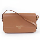 BURBERRY Grace logo leather shoulder bag, brown, with dust made in Italy, women's — Like New