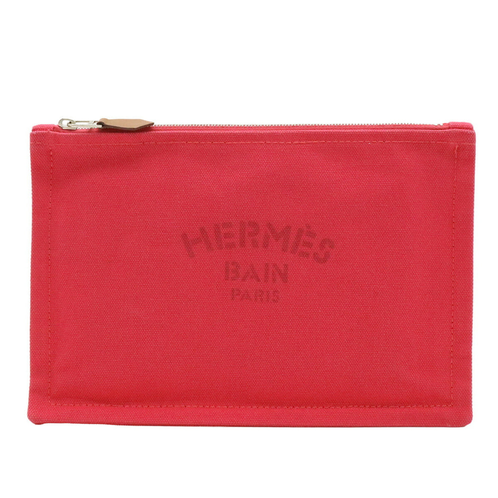 HERMES Yachting PM Flat Pouch in Canvas and Leather, Pink — Like New