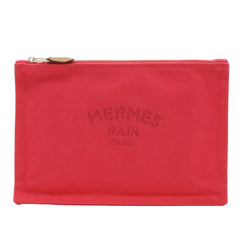 HERMES Yachting PM Flat Pouch in Canvas and Leather, Pink — Like New