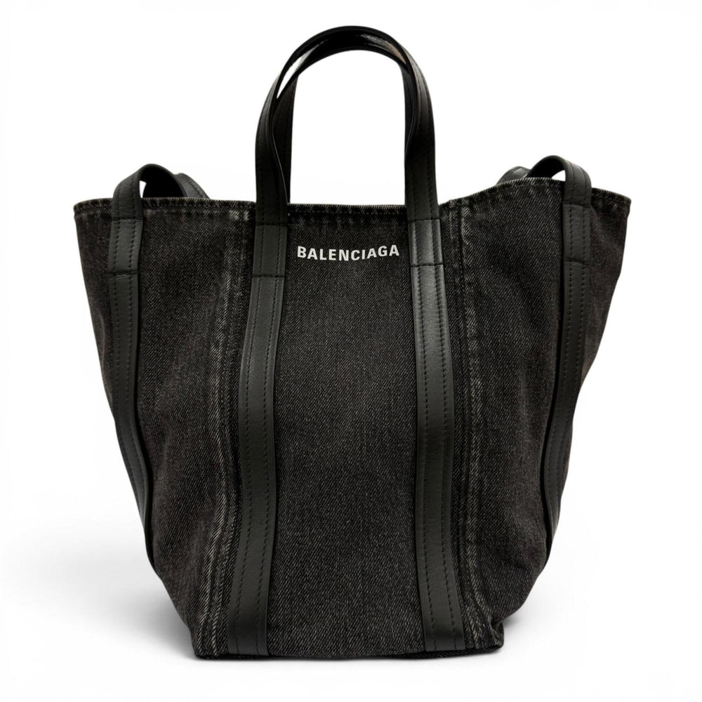 BALENCIAGA 672791 Everyday North-South Small Denim Leather 2-Way Shoulder Bag/Handbag, Black, Women's, with Dust Bag — Like New