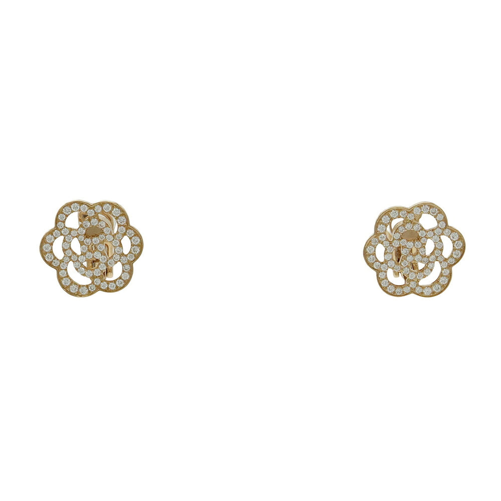 CHANEL Camellia Earrings, 18KPG (Au750PG) Pink Gold with Diamonds, J10805 — Like New