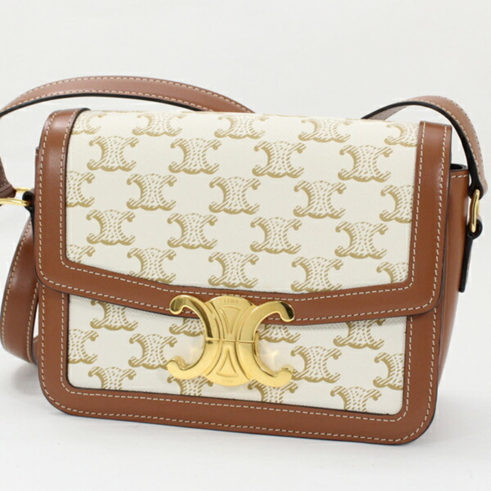 Celine Shoulder Bag Teen Triomphe White 188882BZ4.01BC CELINE Calf Leather Women's — Like New