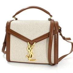 YSL Saint Laurent Cassandra Mini Shoulder Bag, Women's Canvas Brown, KM3046 — Like New