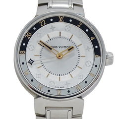 Louis Vuitton LOUIS VUITTON Women's Watch, Tambour Moon Dual Time, Quartz, Stainless Steel (QA104), Silver — Good