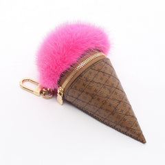 Louis Vuitton LV Ice Cream Monogram Reverse Rose Charm Accessory with Fur, Women's, Brown/Pink, M30945 — New - Store Return