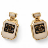 CHANEL Earrings Coco Mark CC Gold Bottle Motif C25 — Like New