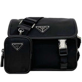 Prada Shoulder Bag f-25189 Black NERO Tessuto 2VD034 Unused Nylon Saffiano Leather Re-Nylon 279 102 PRADA RE NYLON Crossbody Strap Flap — Like New