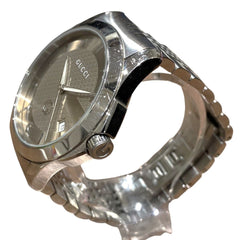 Gucci G-Timeless watch, total weight 96.4g, stainless steel, quartz movement, light brown dial. 126.4 — Good