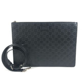 GUCCI 429004 Guccissima GG Logo Crossbody Bag 2-Way Clutch Shoulder Shima Leather Men's Black Like New — Like New
