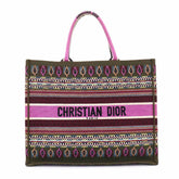 Christian Dior Book Tote Large Handbag, Canvas, Khaki, Multicolor Botanical Print — Like New