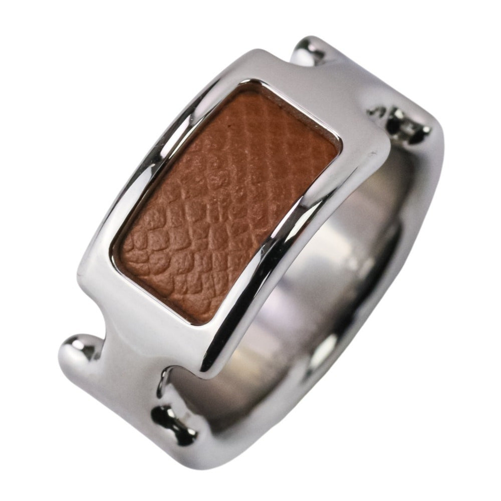 HERMES Olympe PM Ring, Small, Silver, Brown, Women's — Like New