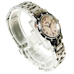 Hermes Clipper Nacre watch, total weight 42.8g, stainless steel, quartz movement, pink mother-of-pearl dial, CL4.230 — Good