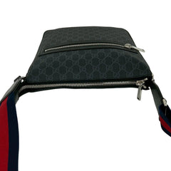 GUCCI Sherry Line GG Supreme Logo Pattern Leather Shoulder Bag Tote Black Navy Red 39987 — Like New