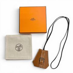 HERMES Hermes Clochette Buckle Long Necklace, Leather, Fauve Black, Silver Hardware, K Stamp, Current Model, Made in France, Men's, Comes with Box and Dust Bag — Like New