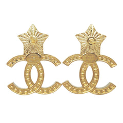CHANEL Star Earrings, Metal, Gold, B25V, Rhinestone, Coco Mark, White, Women's — Like New