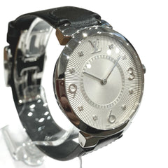 Louis Vuitton Tambour watch, total weight 48g, stainless steel, genuine leather strap, quartz movement, silver dial, Q13MJ — Good