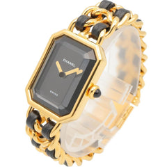 Chanel CHANEL Première S Watch, Gold Plated (GP), Leather Strap, Women's, Black, H0001 — Very Good