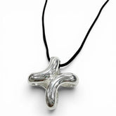 HERMES Lima PM AG925 Fabric Necklace, Silver/Black, Total Weight 12.8g, Men's/Women's Accessory — Like New