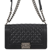 Chanel Chain Shoulder Bag Matelassé Coco Mark Boy 25 Caviar Skin A67086 CHANEL Black Handbag Women's — Like New