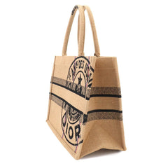 Christian Dior Book Tote Medium, Union Motif Handbag, Jute Canvas, Beige, M1296ZRUW — Like New
