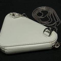 PRADA Triangle Shoulder Bag 1NR005 Ivory Leather Women's Chain Pouch — Like New