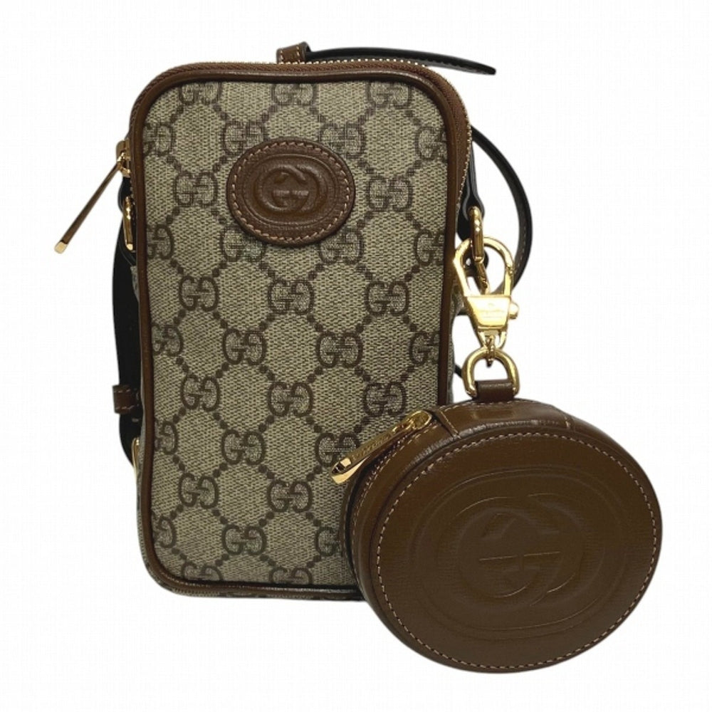 Gucci shoulder bag, Interlocking G design, GG Supreme x leather, 700959 — Like New
