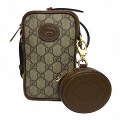Gucci shoulder bag, Interlocking G design, GG Supreme x leather, 700959 — Like New