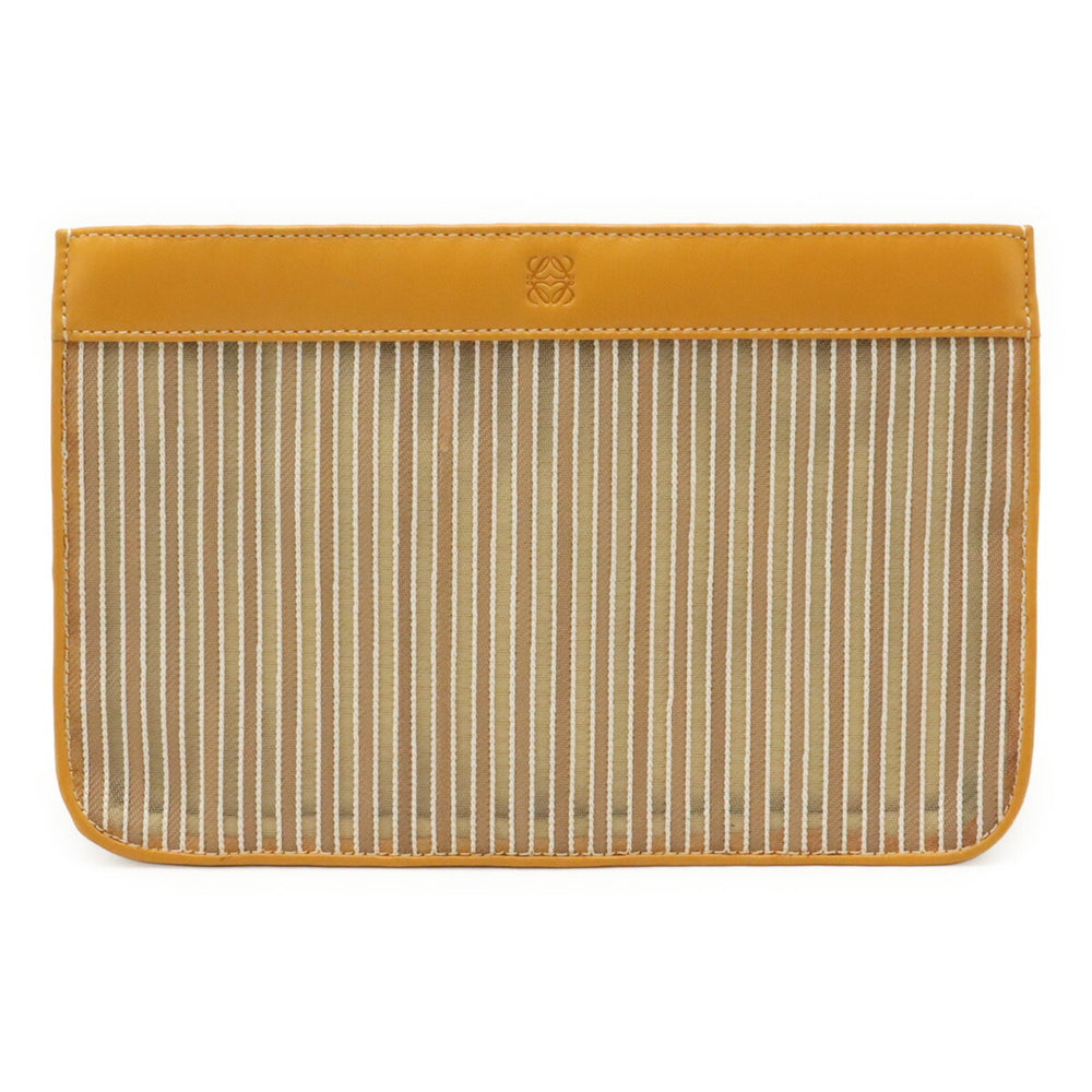 LOEWE Anagram Handbag Pouch Clutch Bag Striped Mesh Leather Mustard — Like New