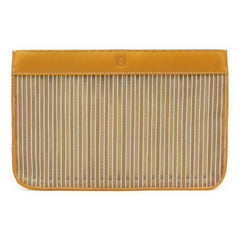 LOEWE Anagram Handbag Pouch Clutch Bag Striped Mesh Leather Mustard — Like New