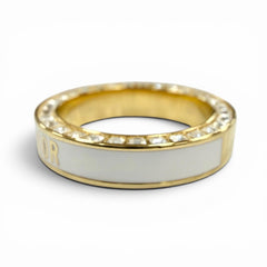 Christian Dior DIOR Night Code ring with crystal logo, rhinestones, and pavé crystals. White gold, size S. Women's. Comes box dust bag — Like New