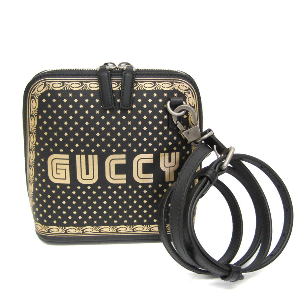 Gucci GUCCY Print 511189 Women's Leather Shoulder Bag Black,Gold — Like New