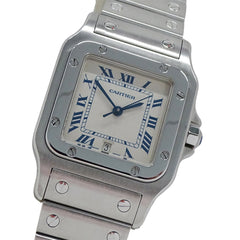 Cartier men's watch, Santos Galbee LM, date, quartz movement, stainless steel (SS), W20018D6, silver/ivory, polished — Good