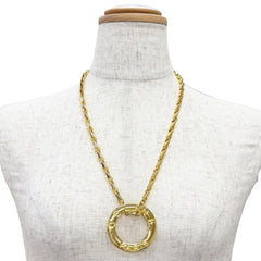 CELINE Vintage Circle Logo Design Chain Necklace Pendant Accessory Gold Made in Italy Women's — Like New