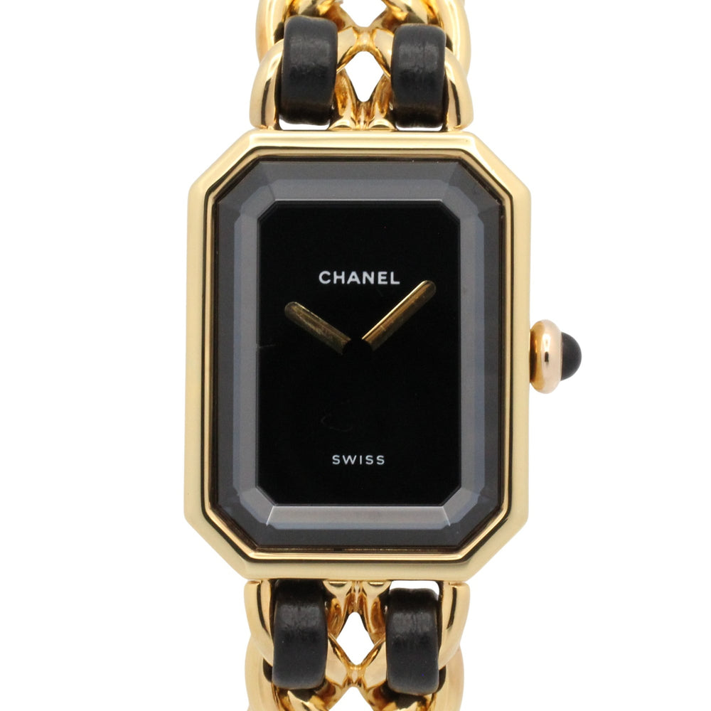 Chanel CHANEL Première M Wristwatch, Gold Plated (GP), Leather Strap, Women's, Black, H0001 — Very Good