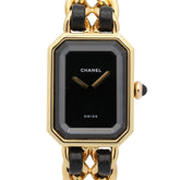 Chanel CHANEL Première M Wristwatch, Gold Plated (GP), Leather Strap, Women's, Black, H0001 — Very Good