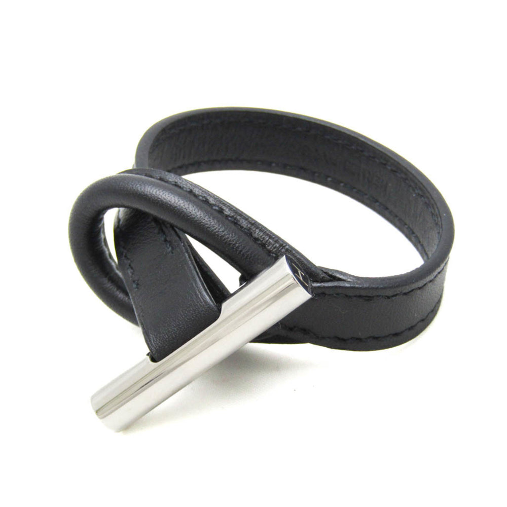 Hermes Leather,Metal Bangle Black,Silver — Like New