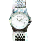 Gucci G-Timeless watch, total weight 57.2g, stainless steel, quartz movement, white dial, 126.5cm — Good