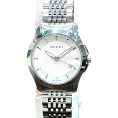Gucci G-Timeless watch, total weight 57.2g, stainless steel, quartz movement, white dial, 126.5cm — Good