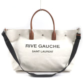 SAINT LAURENT 685543 Rive Gauche Maxi 2-Way Shopping Bag, Canvas and Leather Tote Beige Brown, Includes Dust Made in Italy, Men's — Like New
