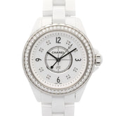Chanel J12 Diamond Bezel 8-Diamond Watch, Ceramic, Diamond, Ladies, White, H3110 — Very Good
